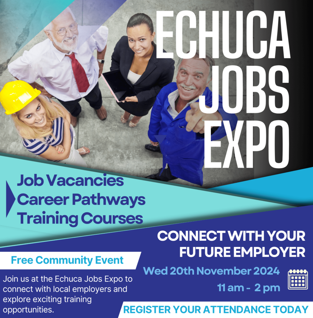 CVGT Employment invites you to the Echuca Jobs Expo 2024! Connect with local employers and explore exciting training opportunities. Whether you’re seeking a new career path or looking to upskill, this event is your gateway to local employment.